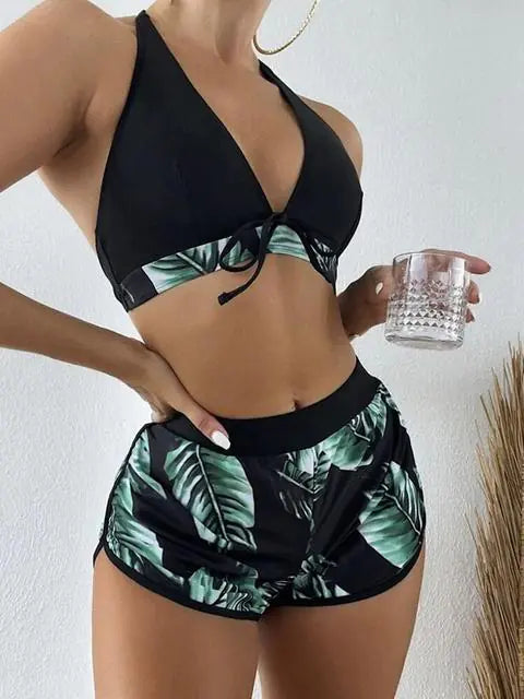 High Waist Bikini Set Swimwear, Bikini set with high waist bottoms, Retro high waist swimwear