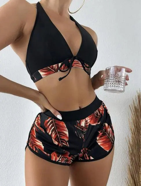 High Waist Bikini Set Swimwear, Bikini set with high waist bottoms, Retro high waist swimwear