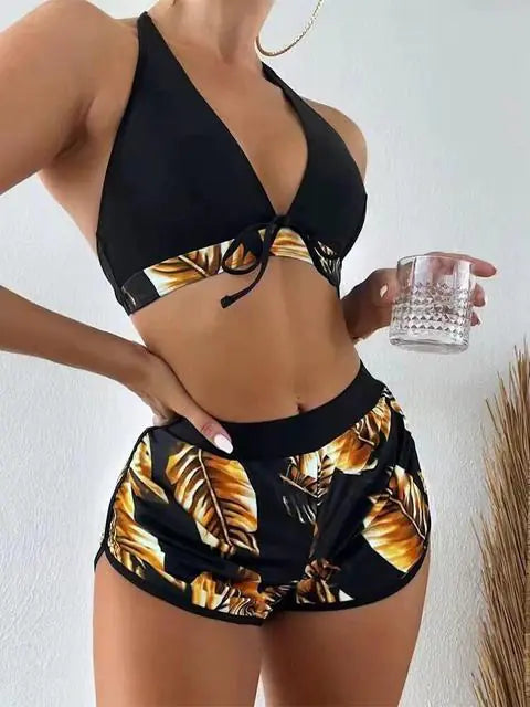 High Waist Bikini Set Swimwear, Bikini set with high waist bottoms, Retro high waist swimwear